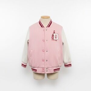 Pink & White Varsity Letterman Jacket with D Patch from Paris